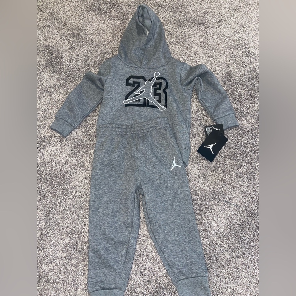 Jordan 2 Piece Set Heather Gray Hoodie Sweatpants Outfit Size 24 Months